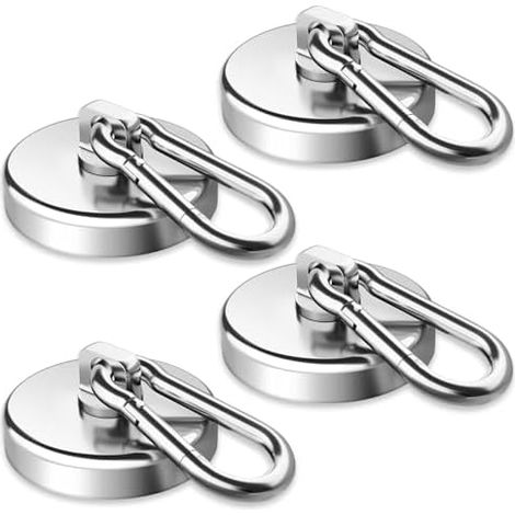 4 Pièces Crochets magnétiques, 36mm Crochet Aimanté Puissant avec à Mousqueton Amovible 40KG, Magnétique Extra Fort pour Réfrigérateurs, Garages, Cuisines, croisière - (1/5)