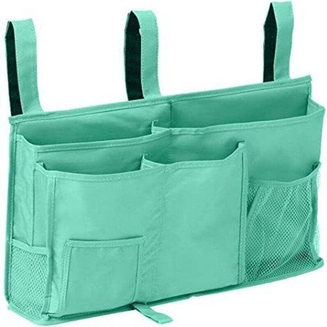 Sac de rangement pour lits superposés (vert clair), sac de rangement à suspendre au chevet, 8 poches, pour lit de dortoir universitaire, lit d'hôpital, barrière de lit, tissu Oxford 600D (1/4)