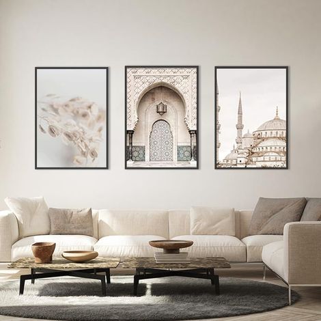 Quadro su tela effetto marmo, con motivo arabesco islamico, ideale per decorare soggiorno/camera da letto (3x20x30 cm, senza cornice). (1/5)
