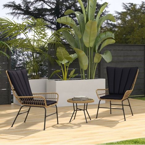 fauteuil salon chaise jardin lot 3 mobile rotin noir OKMYHOME (1/3)