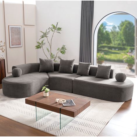 Ecksofa 327 x 215 x 80 cm Grau aus Chenille, ohne Montage und mit Kissen (1/5)