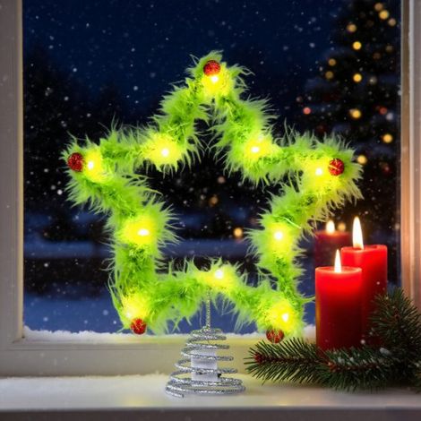 1 Étoile à cinq branches en peluche verte sans lumière décoration de cime d'arbre sapin de Noël intérieur (1/5)