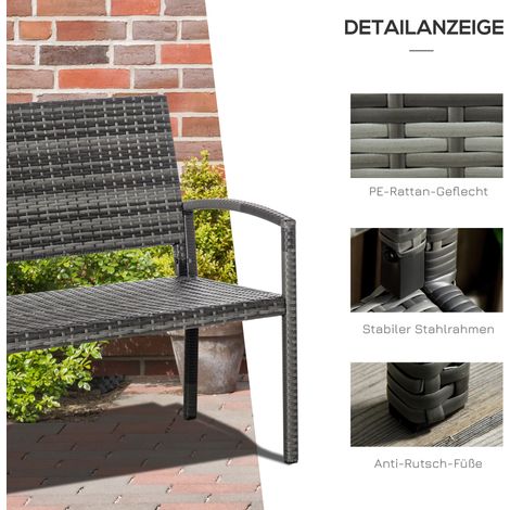 Banc de jardin 2 places en rotin design, cadre en acier robuste, banc de terrasse pour balcon, charge max 320 kg, gris, mobilier d'extérieur (1/5)