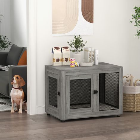 Cage pour chien ou chiot, avec espace de rangement, coussin imperméable, grillage en acier, pieds réglables, 94 x 60 x 71,5 cm (1/5)
