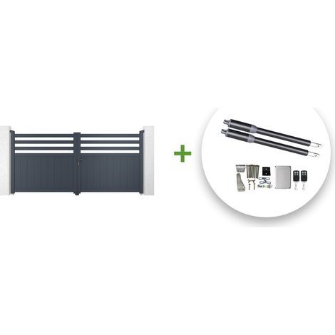 Portail battant électrique NEVIS 300x160cm GRIS + Motorisation RANGER B150 (1/5)