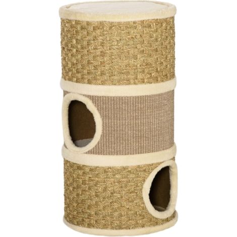 Tiragraffi/scatola per gatti a tre strati, realizzato in sisal e peluche, con dimensioni di 37,5x37,5x70 cm, è la scelta ideale per gli amanti dei gatti. Disponibile per l'acquisto in loco. (1/5)
