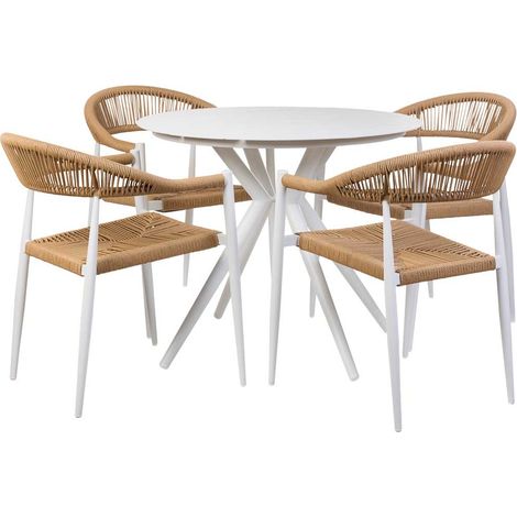 Conjunto de mesa y 4 sillas beige, mesa:D90x75.silla(4):56x60x78 (1/5)