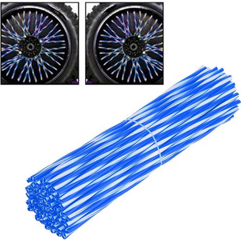 Lot de 72 protège-rayons pour roues de moto cross et dirt bike, housse de protection enveloppante bleue et blanche, cache-écrous de jante (1/5)