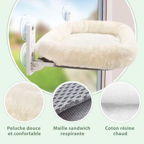Hamac Chat Fenetre Perchoir Lit Fenêtre Panier Suspendu Etagere Chats Transat Tapis Réversible 53 30cm Blanc M (1/2)