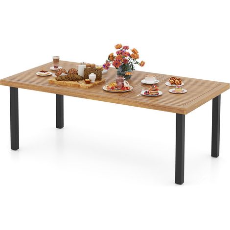 COSTWAY Tavolo da Pranzo a 8 Posti, Tavolo da Giardino 200 cm in Legno di Acacia, con Foro per Ombrellone da 5 cm, Gambe in Metallo, per Giardino, Cortile, Portata 75 kg (Modello 3) (1/5)