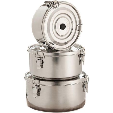 Boîte repas en acier inoxydable rond grande capacité boîte bento anti fuite légume fruit aliments récipient pique nique (1/5)