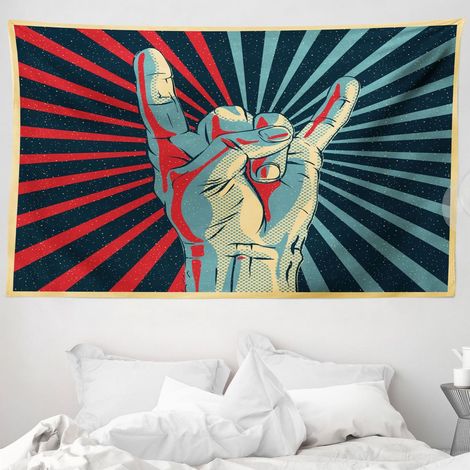 Tapisserie murale colorée ABAKUHAUS, motifs rock 'n' roll, en microfibre douce, lavable, résistante à la décoloration, impression numérique, 230 x 140 cm, multicolore