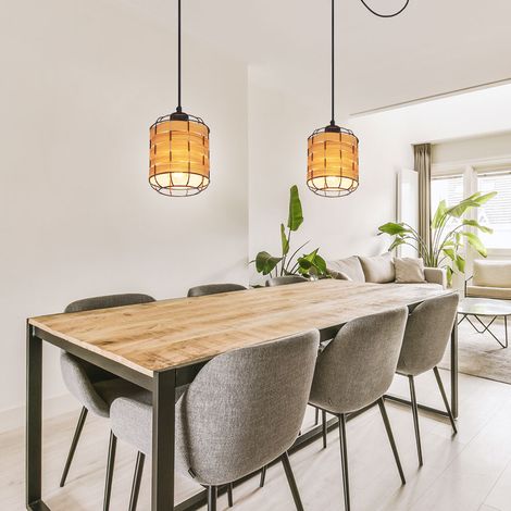 Pendelleuchte Esstischlampe Hängelampe Holzoptik Wohnzimmer, Gitter Optik, 1x E27, DxH 15 x 200 cm, 2er Set