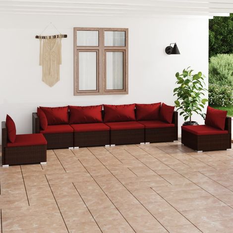 6-tlg. Garten-Lounge-Set mit Kissen Poly Rattan Braun (1/5)