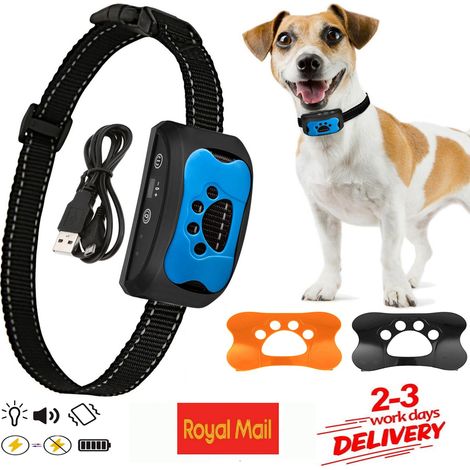 Anti-Bell-Hundehalsband, wiederaufladbares Anti-Bell-Halsband für kleine, mittelgroße und große Hunde, intelligentes Trainingshalsband mit 2 Vibrations- und Tonmodi und 7 Empfindlichkeitsstufen, Blau (1/4)