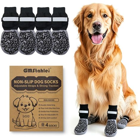 Calcetines antideslizantes para perros con doble agarre y correa ajustable, juego de 4 para suelos de madera y baldosas, antideslizantes y antilamidos, protección de patas para perros mayores y activo (1/5)