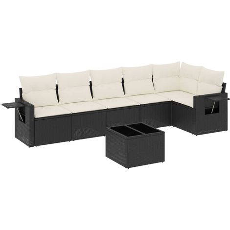Maison Exclusive - Salon de jardin 7 pcs avec coussins noir résine tressée (1/3)