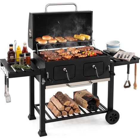 COSTWAY Barbecue a Carbone, Barbecue Portatile Affumicatore con Ruote (1/5)
