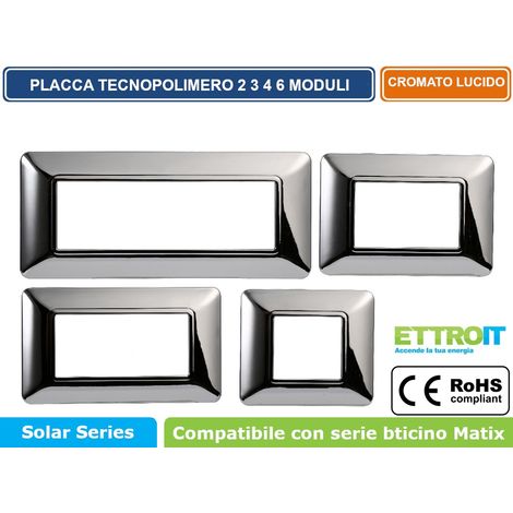 ETTROIT PLACCA PLASTICA 4P CROMATO LUCIDO compatibile matix bticino MT83413 (1/5)