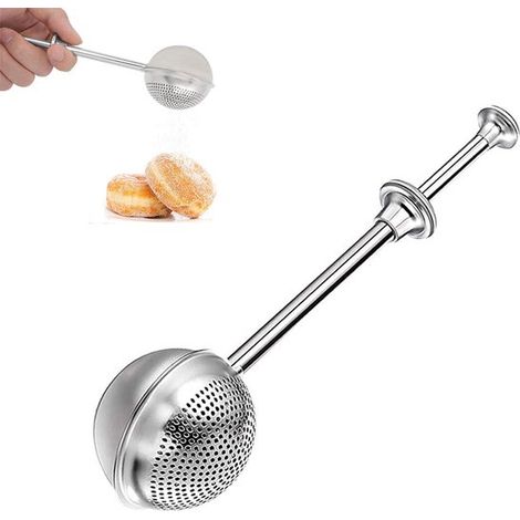 Setaccio per zucchero, setaccio per farina, dosatore per farina, setaccio per farina da forno, dosatore per farina in acciaio inox, filtro per tè, utensile da cucina estensibile, 18 x 5,1 cm, per zucc (1/5)