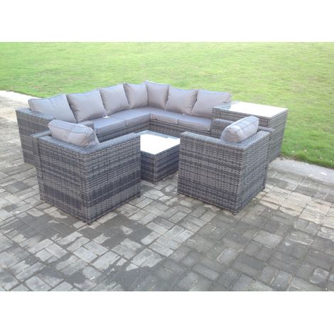 Fimous Rattan Corner Sofa Set Garden Furniture With 2 Chairs Coffee Table And Side Table (1/3)