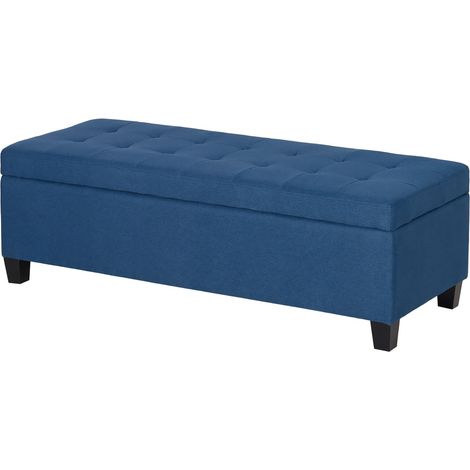 Banco otomano con almacenaje y capitoné, azul, 125 cm