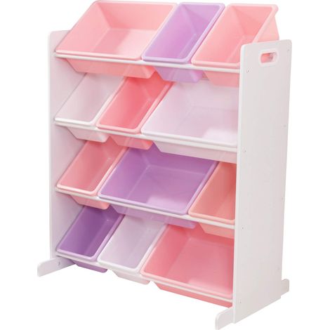 Etagère de Rangement en Bois Pastel pour Jouets d'enfants avec 12 bacs en Plastique interchangeables, Meuble de Rangement, Meubles de Chambre d'enfant, 15450 (1/3)