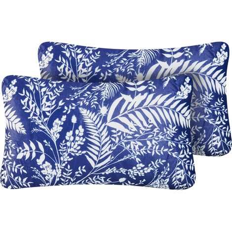 Conjunto de 2 cojines de exterior accesorios de jardín patrón de plantas 30x50 cm azul Glimmer