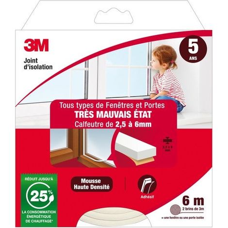 Guarnizione universale per porte/finestre Condizioni pessime da 2,5 a 6 mm x 6 m Bianco 3M