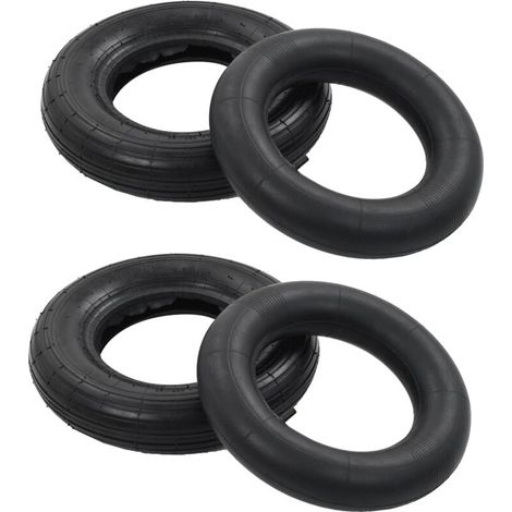 Schubkarrenreifen und Schlauch 4 Stück 3.50-8 4PR Gummi Schwarz (1/5)