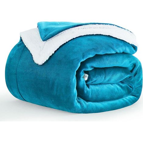 Kuscheldecke Sherpa Fleece 150x200 cm Petrol, extra warm, flauschig, wendbar (1/5)