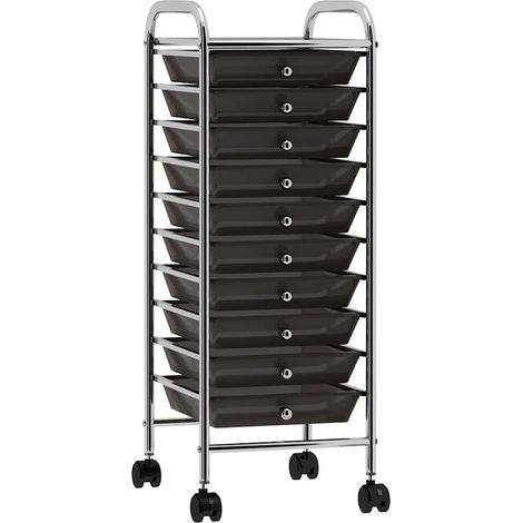 Carrito de almacenaje portátil 10 cajones plástico negro vidaXL (1/5)