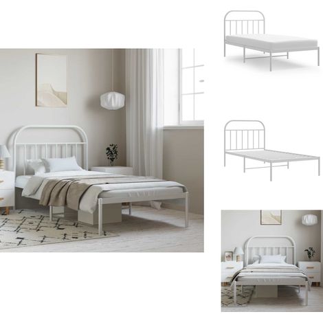 Bettgestell mit Kopfteil Metall Weiß 100x200 cm - Metallbett - Doppelbett - Boxspringbetten - Bettgestell - Weißes Bett (1/5)