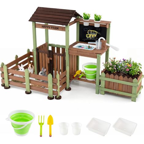 COSTWAY Fattoria per Bambini da Giardino, Giocattolo interattivo in Legno