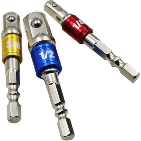 3 Pièces Adaptateur Porte Douilles pour Prise de Perceuse Visseuse Jeu de Rallonges Colorés Tige Hexagonale Tournevis Rapide de Forage Haute Vitesse 1/4" - 65mm, 3/8" - 65mm et 1/2"- 73mm (1/5)