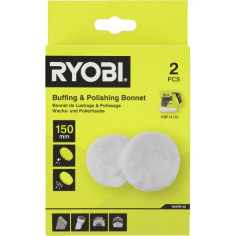 Set di 2 tappi RYOBI - RAEPB150 - 150 mm - 1 tappo per lucidatura - 1 tappo in spugna - Per lucidatrice RBP18150 (1/3)