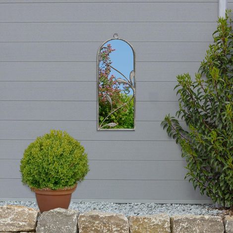 Miroir Mural de Jardin arqué Moderne avec Cadre Couleur béton 64 cm x 24 cm Miroir argenté avec Dos Noir résistant aux intempéries (1/5)