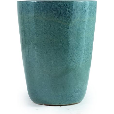 Maceta de cerámica grande Ø38,5 cm x 49,5 cm azul turquesa degradado con orificios de drenaje (1/5)