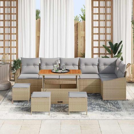 Garten-Sofa-Set mit Kissen mit Kissen 10 pcs Beige und Hellgrau vidaXL (1/5)