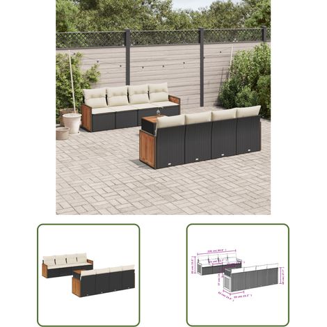 The Living Store 9-tlg. Garten-Sofagarnitur mit Kissen Schwarz Poly Rattan - Gartenmöbel - Gartensorte - Outdoor Möbel - Lounge Set - Rattan Gartenmöbel (1/3)