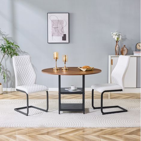 Ensemble table et chaises de salle à manger ronde 107 cm pour 2 personnes, compacte avec rangements, style industriel, bois foncé et blanc, CHICFURN (1/5)