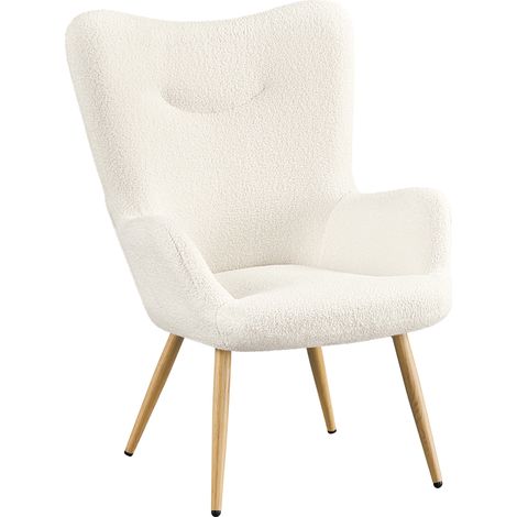 Yaheetech – Fauteuil relax en tissu bouclette – Dossier enveloppant haut – Pieds en métal dorés – Confort optimal pour salon ou chambre