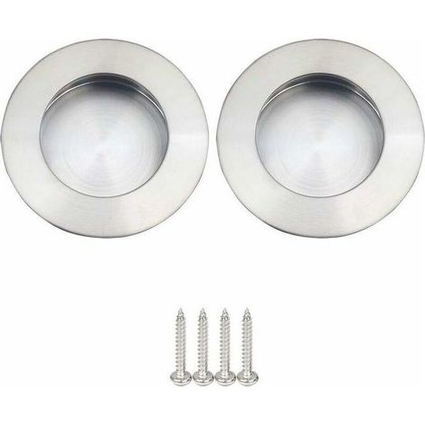 Runde, eingelassene Schiebetürgriffe, Edelstahl, runder, gebürsteter Schiebetürgriff (Silber, 2 Stück, 65 mm) (1/5)