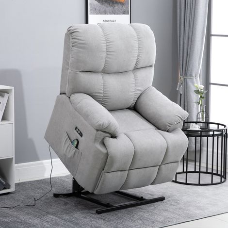 Fauteuil releveur 83x95x105 cm gris en polyester avec fonction inclinable, USB et poche latérale (1/5)