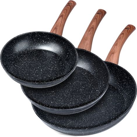 Juego de sartenes de granito BLACK&WOOD de 20 / 24 / 28 cm, 3 piezas.