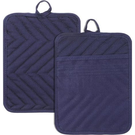 Allecto Plus - Maniques en coton avec poche - Résistantes à la chaleur - Lot de 2 - 17 x 22 cm - Bleues - Cuisine et pâtisserie - Dessous de verre - Gants de four.