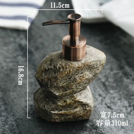 (N° 3) Distributeur de savon en céramique réaliste - Flacon de gel hydroalcoolique effet pierre avec pompe, flacon de recharge de luxe pour shampoing et gel douche (1/5)