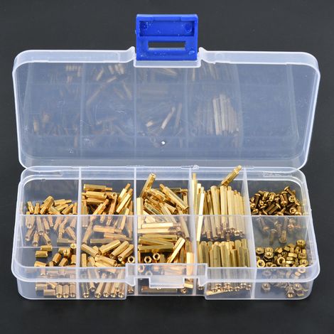 Assortiment de 320 pièces : rondelles hexagonales en laiton M2, écrous d’espacement, vis, filetages extérieurs et intérieurs (1/5)