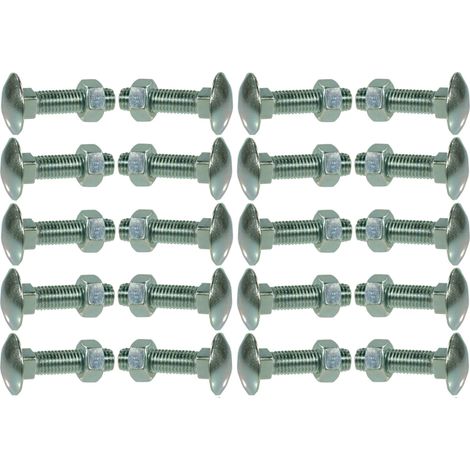 20x Vis à tête bombée collet carré DIN 603 en acier zingué avec écrou qualité 4.6, M5 x 16mm (1/2)