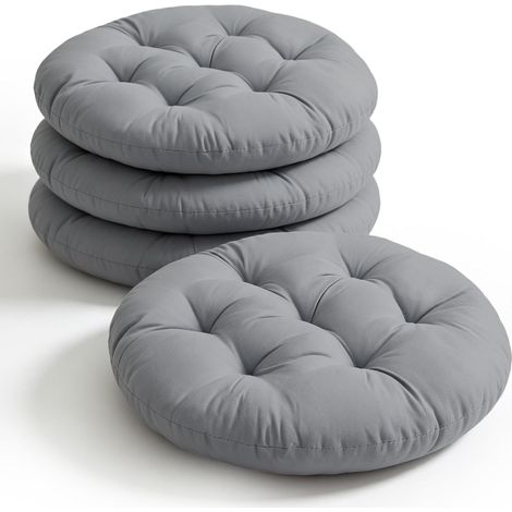 Lot de 4 coussins de chaise ronds de 40 cm - Coussins d'assise confortables rembourrés - Pour l'intérieur et l'extérieur - Pour cuisine, salon, bureau, jardin, salle à manger (gris foncé) (1/5)